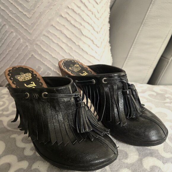 Juicy Couture heels black leather with tassles - size 6 - Picture 1 of 4